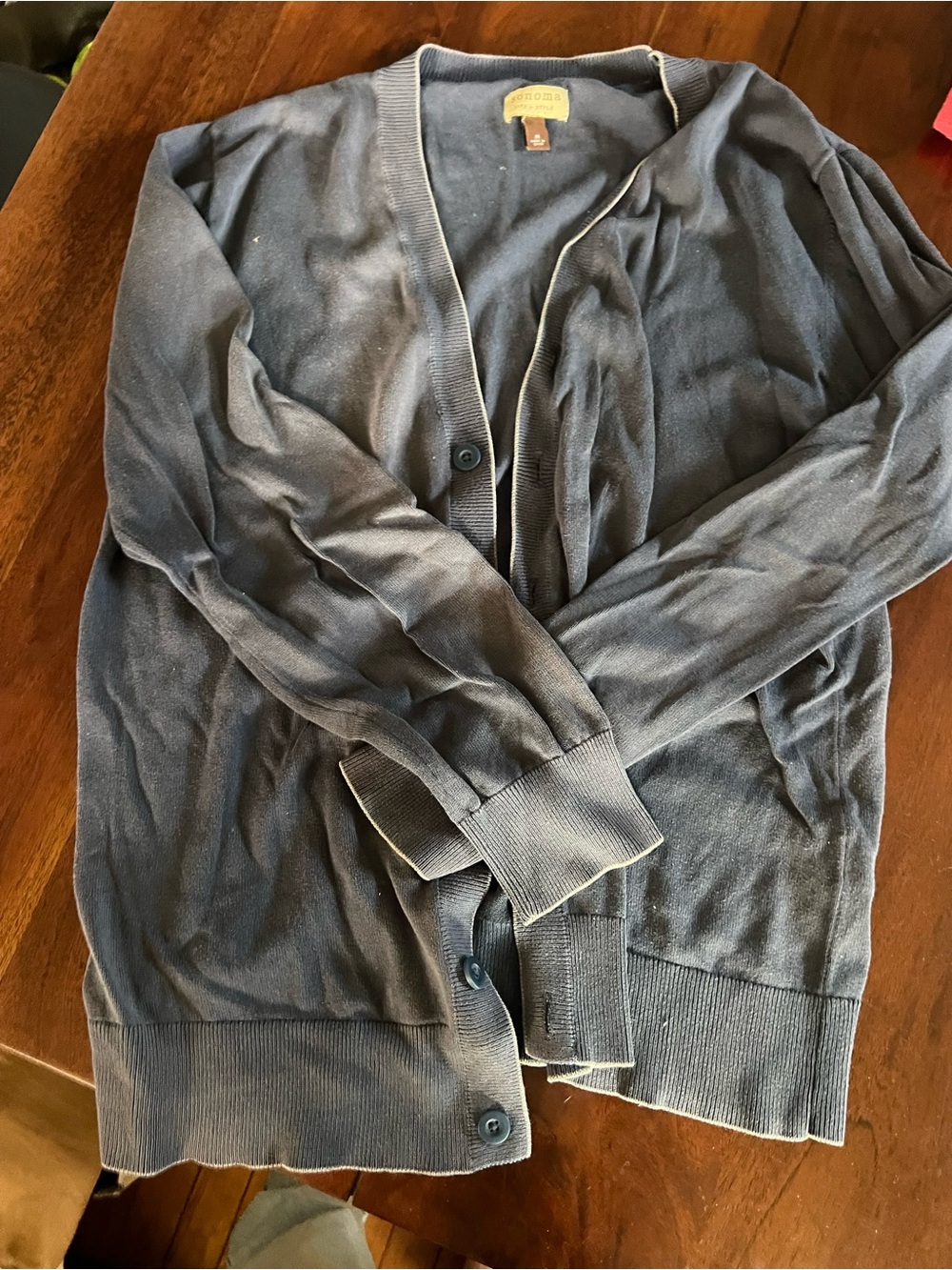 Men’s Washed Navy Button Up Cardigan | 100% Cotton | Medium